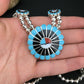 Zuni Sun Face Turquoise Inlay Sterling Silver Squash Blossom Necklace Set | Native American Handmade | 1308