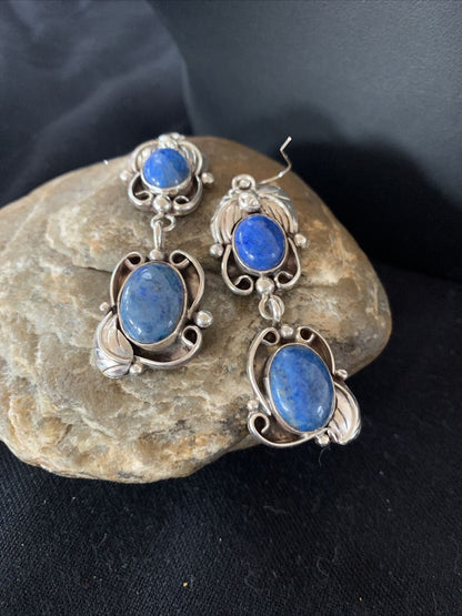 Native American Navajo Denim Lapis Dangle Earrings | Sterling Silver | 2" | 01680 - Masha USA