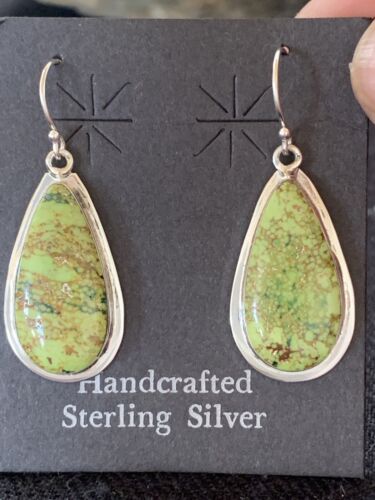 Native American Women's Navajo Green Gaspeite Earrings | Sterling Silver | 396