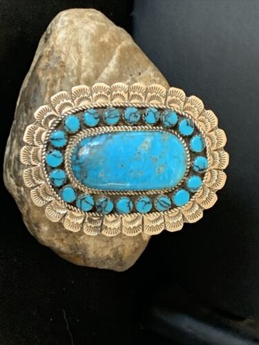 Navajo Blue Kingman Turquoise Cluster Ring | Authentic Native American Sterling Silver | Multi-Stone | Sz 9 | 12228 - Masha USA