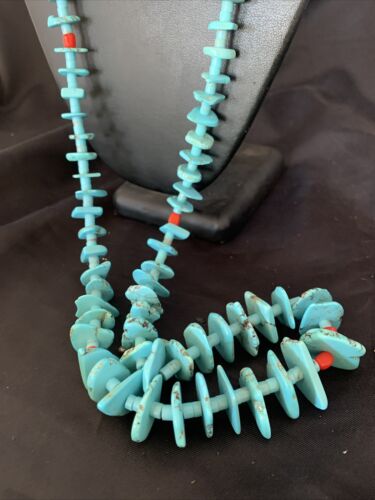 Authentic Native American Santo Domingo Necklace | Sterling Silver, Coral & Turquoise | 36" Graduated | 12068