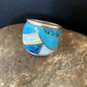 Navajo Blue Turquoise Opal Inlay Band | Sz 5 | Authentic Native American Handmade Men's Pinky Ring | 12858