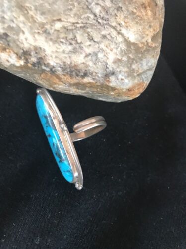 Navajo Blue Turquoise Ring | Sterling Silver | Adjustable | Authentic Native American Handmade | 10209