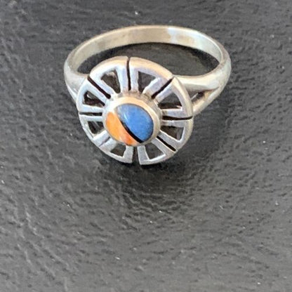Navajo Blue Lapis Spiny Inlay Ring | Sz 8 | Authentic Native American Handmade | 11183