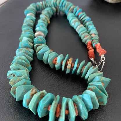 Authentic Navajo Green Turquoise & Spiny Oyster Necklace | Sterling Silver Pendant | 30" | 01852