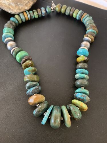 Navajo Pearls Sterling Silver Chunky Graduated Turquoise Necklace | Authentic Native American  | 20" | 1754