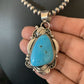 Men's Navajo Pearls Necklace with Blue Kingman Turquoise Pendant | Sterling Silver | Native American Handmade | 12590