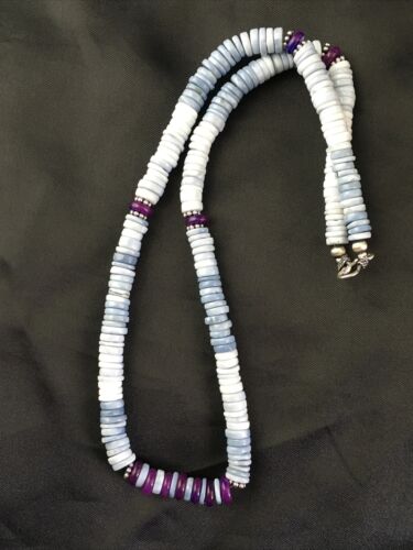 Navajo Purple Sugilite Blue Opal Bead Necklace | Sterling Silver | 21" | Authentic Native American Handmade | 10149