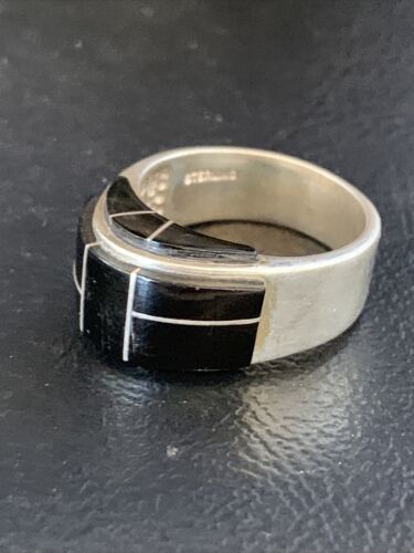 Navajo Black Onyx Inlay Band Ring | Sz 9 | Authentic Native American Handmade | 14165