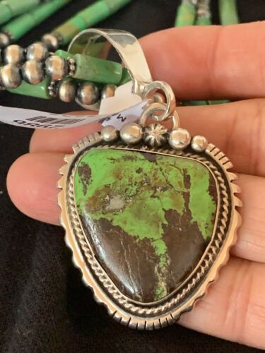Navajo Pearls Sterling Silver Green Gaspeite Pendant Turquoise Necklace Set | Multi-Strand | 2986