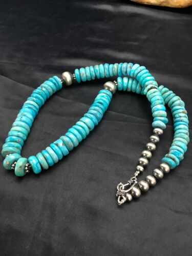 Navajo Men's Sterling Silver Blue Turquoise Necklace | Authentic Native American | 20" | Graduated | 2946