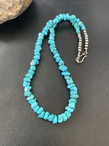 Navajo Kingman Turquoise Necklace | Sterling Silver | Authentic Native American Handmade | 18" | 1965 - Masha USA