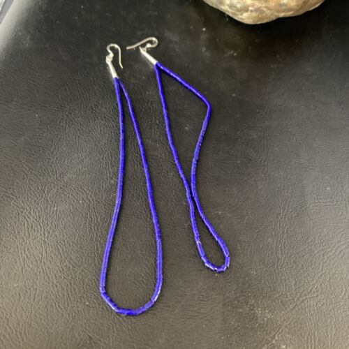 Silver Heishi Beads Blue Lapis Lazuli Earrings | Sterling Silver | 5" | 13506