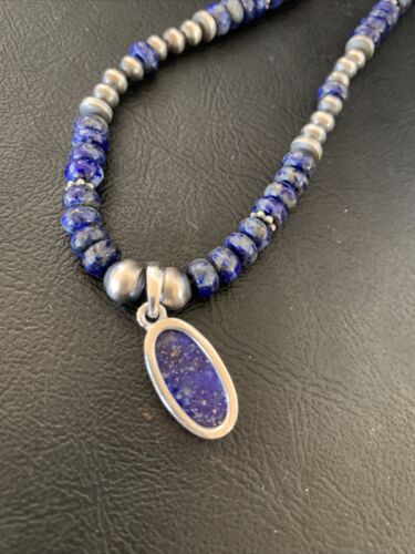 Native American Navajo Blue Lapis Pendant Necklace | Sterling Silver | Authentic Handmade | 12247 - Masha USA