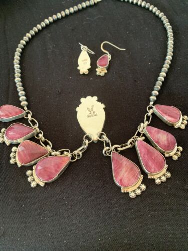 Navajo Purple Spiny Oyster Pendant Necklace Set | Authentic Native American Sterling Silver | Handmade | 4555