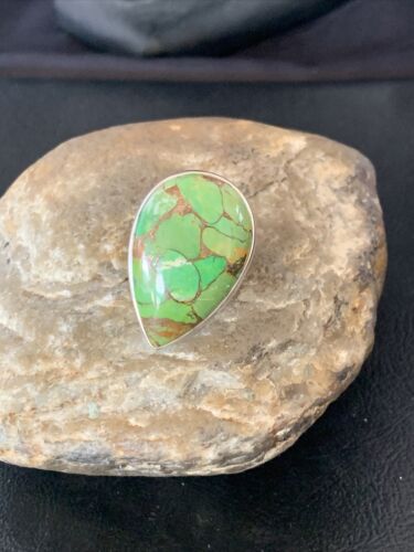 Adjustable Navajo Green Mojave Turquoise Ring | Sterling Silver | Sz 8 | 11786