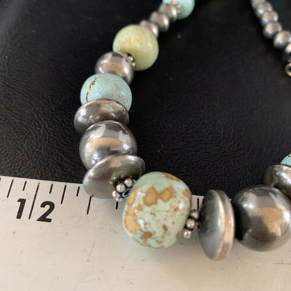 Dry Creek Turquoise Navajo Pearls Beaded Necklace | Sterling Silver | 21" | Authentic Native American Handmade | 14101 - Masha USA