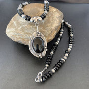 Native American Men's Navajo Pearl Necklace Pendant | Sterling Silver Black Onyx | 10805