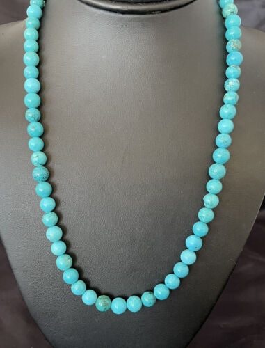 Navajo Blue Turquoise Necklace | Sterling Silver | 8mm | 18" | Authentic Native American Handmade | 10680