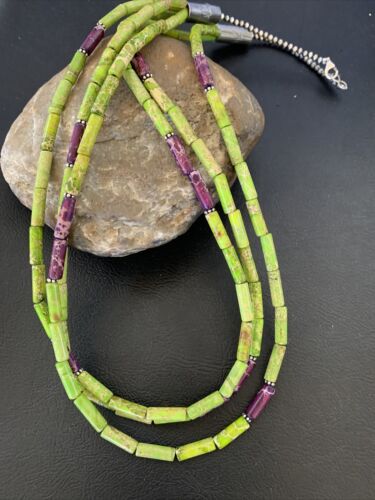 Navajo Green Purple Jasper 3-Strand Bead Necklace | Sterling Silver | 24" | Authentic Native American Handmade | 12511