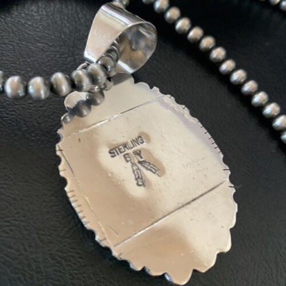 Native American Navajo Blue Lapis Pendant Necklace | Sterling Silver | Authentic Handmade | 11679 - Masha USA