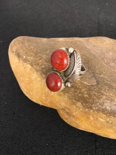 Navajo Apple Coral Sponge Ring | Sterling Silver Multi-Stone | Sz 9.25 | Native American Handmade |  8857