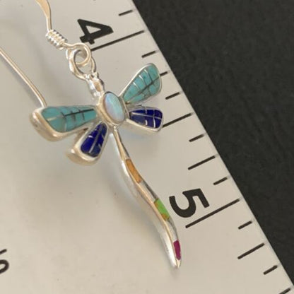 Navajo Dragonfly Turquoise Spiny Opal Inlay Earrings | Sterling Silver | 1" | 12017
