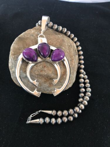 Navajo Pearl Sugilite Naja Necklace Pendant Earring Set | Yazzie | Authentic Native American Sterling Silver | Handmade Set | 3894