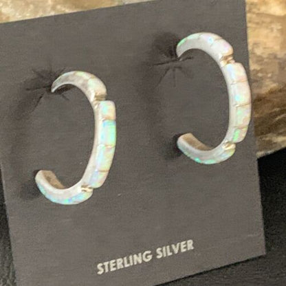 Native American Navajo Hoop Earrings Set | Sterling Silver White Opal | 12772