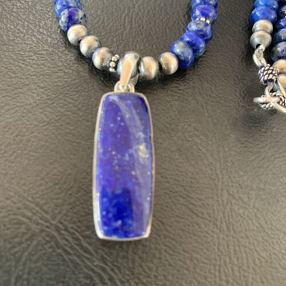 Navajo Blue Lapis Necklace Pendant | Sterling Silver | Authentic Native American Handmade | 11669 - Masha USA