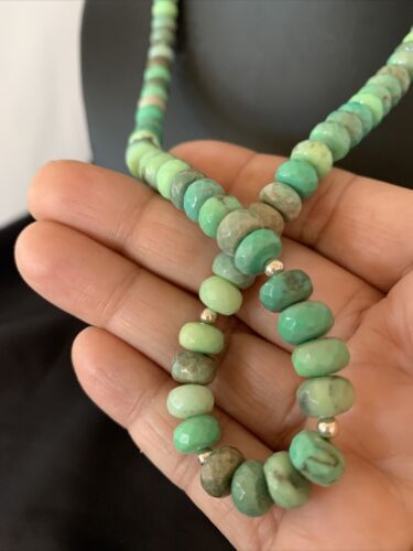 Navajo Green Faceted Turquoise Necklace | Sterling Silver | 22" | Authentic Native American Handmade | 11707