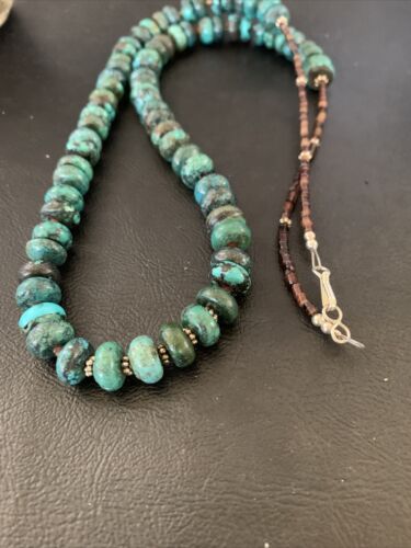 Navajo Pearl Spiderweb Blue Turquoise Shell Necklace | Sterling Silver | 26" | Authentic Native American Handmade | 12539