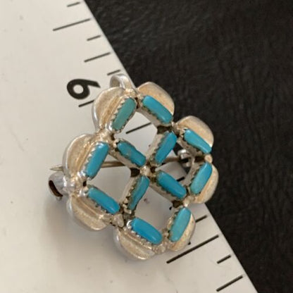 Zuni Blue Turquoise Pin Pendant | Sterling Silver | Authentic Native American Handmade | 12134