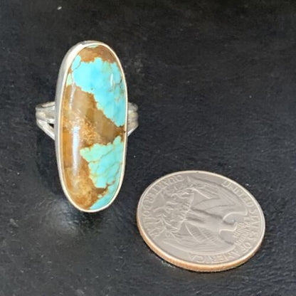 Native American Blue #8 Turquoise Navajo Ring | Sterling Silver | Sz 6.5 | 14032