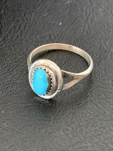 Navajo Blue Turquoise Ring | Sterling Silver | Sz 7.5 | Authentic Native American Handmade | 10723