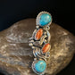Navajo Turquoise Spiny Oyster Multi-Stone Ring | Authentic Native American Sterling Silver | Sz 8 | 14496