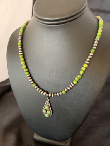 Navajo Green Gaspeite Turquoise Pendant | Authentic Native American Sterling Silver | Multi-Stone | 12265