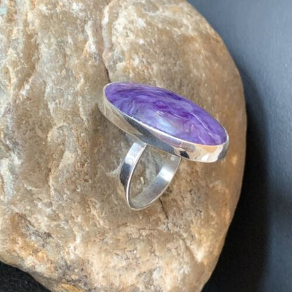 Navajo Purple Charoite Ring | Sterling Silver | Sz 8 Adjustable | Authentic Native American Handmade | 10528