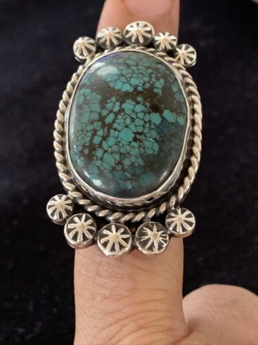 Navajo Blue Spiderweb Turquoise Ring | Sterling Silver | Sz 7 | Authentic Native American Handmade | 01642