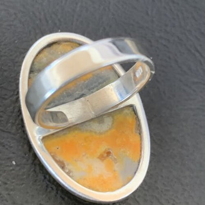 Navajo Bumble Bee Jasper Ring | Sterling Silver | Sz 8 Adjustable | Authentic Native American Handmade | 11542