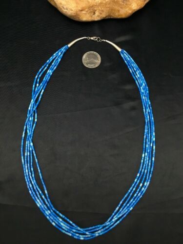 Navajo Lapis Lazuli Tube Heishi Bead 5-Strand Necklace | Sterling Silver | Authentic Native American Handmade | 4197