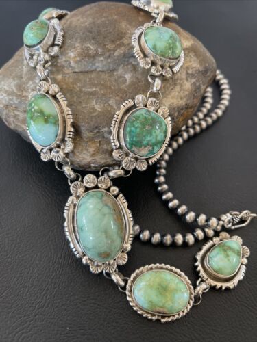 Navajo Sonoran Gold Turquoise Lariat Necklace | Native American Handmade | 02067