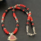 Navajo Pearls Necklace Pendant | Sterling Silver Onyx & Coral Inlay | Authentic Native American Handmade | 1930