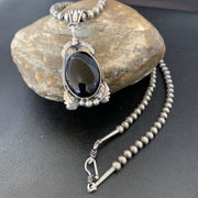 Native American Men's Pendant | Navajo Pearls | Sterling Silver Black Onyx Necklace | 10744