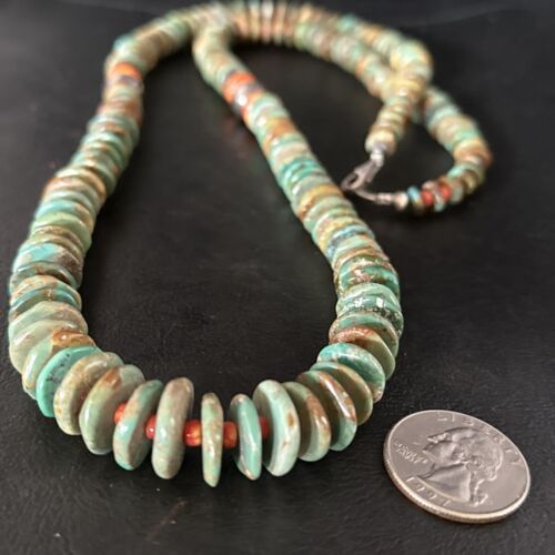 Turquoise Spiny Oyster Navajo Sterling Silver Necklace | Authentic Native American | 34" | 14364 Graduated