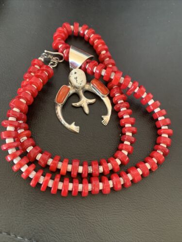 Navajo White Buffalo Turquoise Coral Naja Pendant | Sterling Silver | Authentic Native American Handmade | 10519