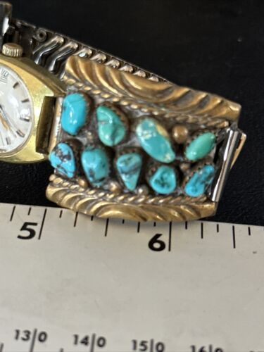 Authentic Native American Navajo Blue Kingman Turquoise Watch Tips | Sterling Silver | Old Pawn Jewelry | 14267