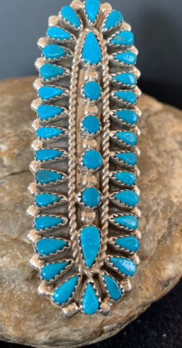 Navajo Blue Turquoise Cluster Ring | Authentic Native American Sterling Silver | Multi-Stone | Sz 7 | 506