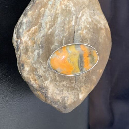 Navajo Bumble Bee Jasper Ring | Sterling Silver | Sz 8 Adjustable | Authentic Native American Handmade | 11542