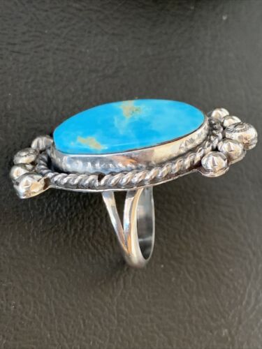 Navajo Blue Kingman Turquoise Ring | Sterling Silver | Sz 7.5 | Authentic Native American Handmade | 13382